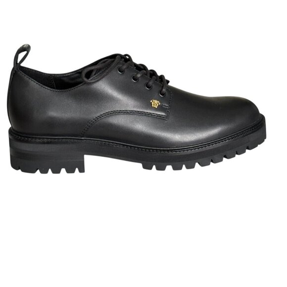Versace 1014646 Men's Black 100% Leather Small Gold Logo Medusa Derby Shoes - Picture 2 of 10